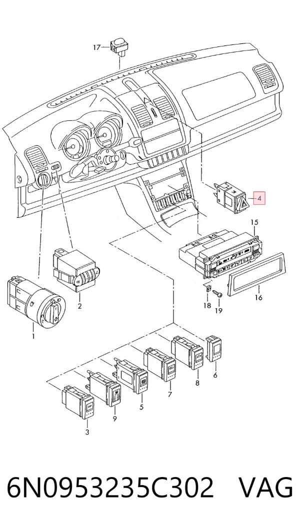 Кнопка аварийки 6N0953235C302 VAG