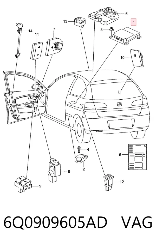 Модуль-процессор управления подушкой безопасности (ЭБУ AIRBAG) 6Q0909605AD VAG