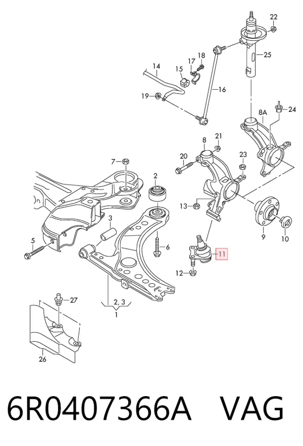 Нижняя правая шаровая опора 6R0407366A VAG