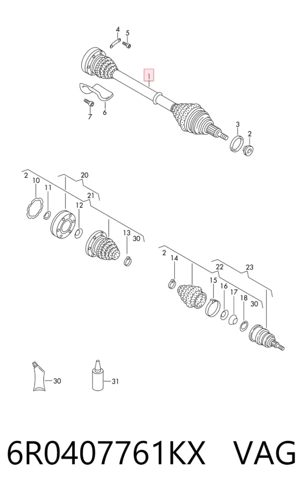 Левая полуось 6R0407761KX VAG
