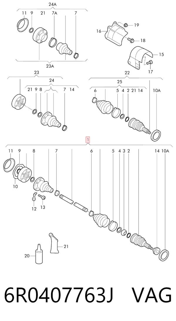 Левая полуось 6R0407763J VAG
