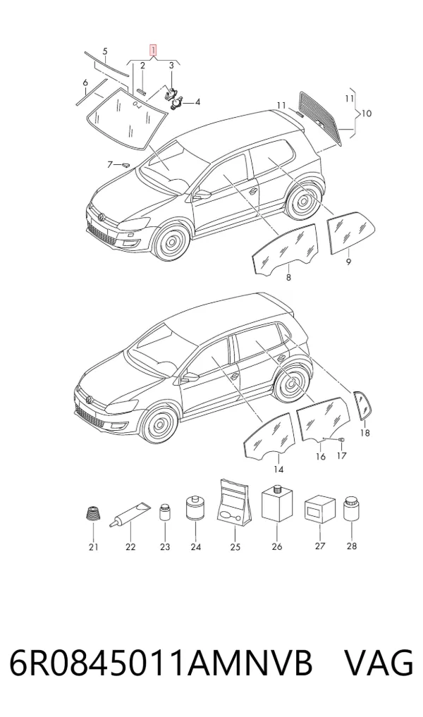 Лобовое стекло 6R0845011AMNVB VAG