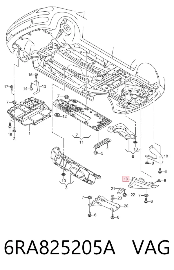 Защита днища задняя правая 6RA825205A VAG