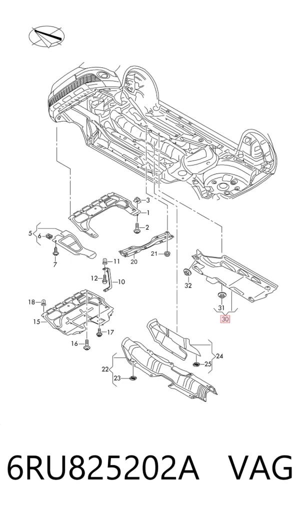 Защита днища передняя правая 6RU825202A VAG