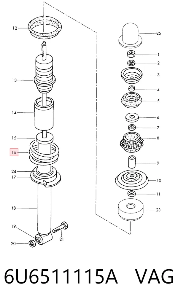 Задняя пружина 6U6511115A VAG