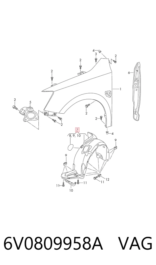 Подкрылок передний правый 6V0809958A VAG