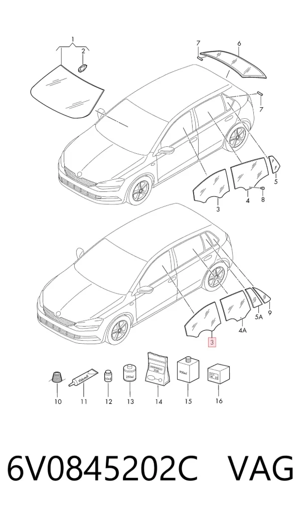 Стекло двери передней правой 6V0845202C VAG