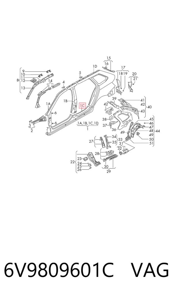 Порог внешний левый 6V9809601C VAG
