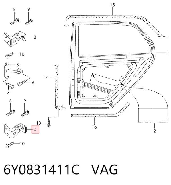 Петля двери передней левой 6Y0831411C VAG