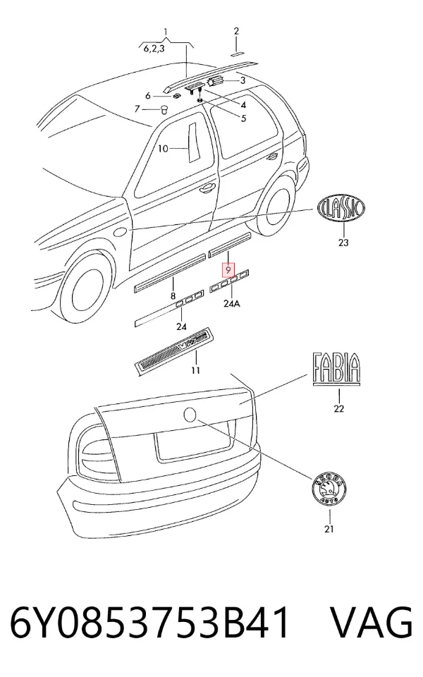 Молдинг задней левой двери 6Y0853753B41 VAG