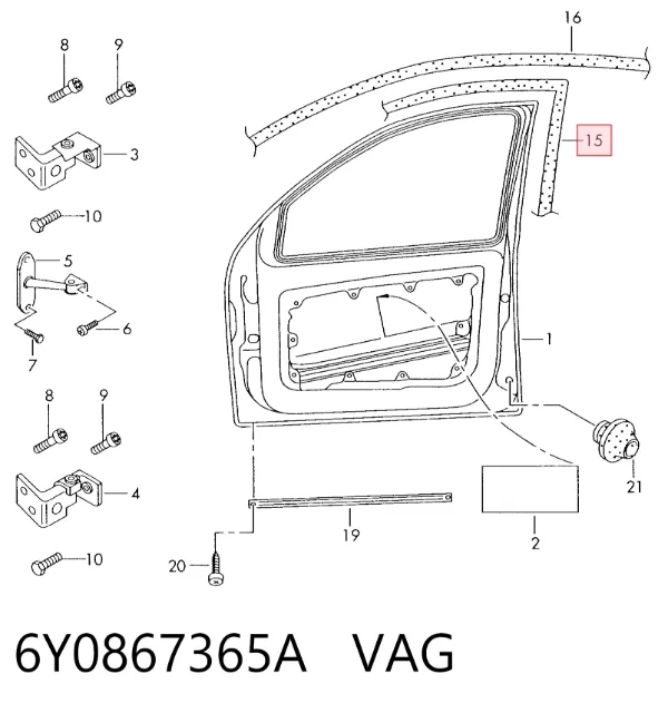 Прокладка двери передней 6Y0867365A VAG