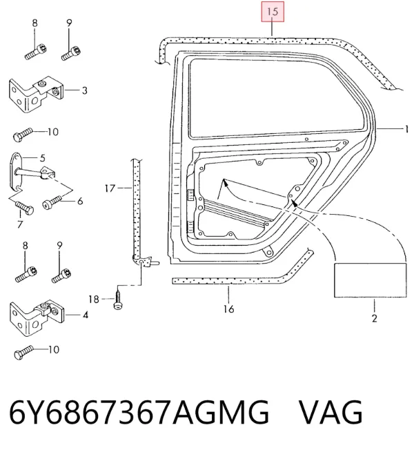 Уплотнитель двери задней (на кузове) 6Y6867367AGMG VAG