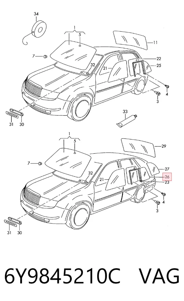Стекло-форточка двери задней правой 6Y9845210C VAG