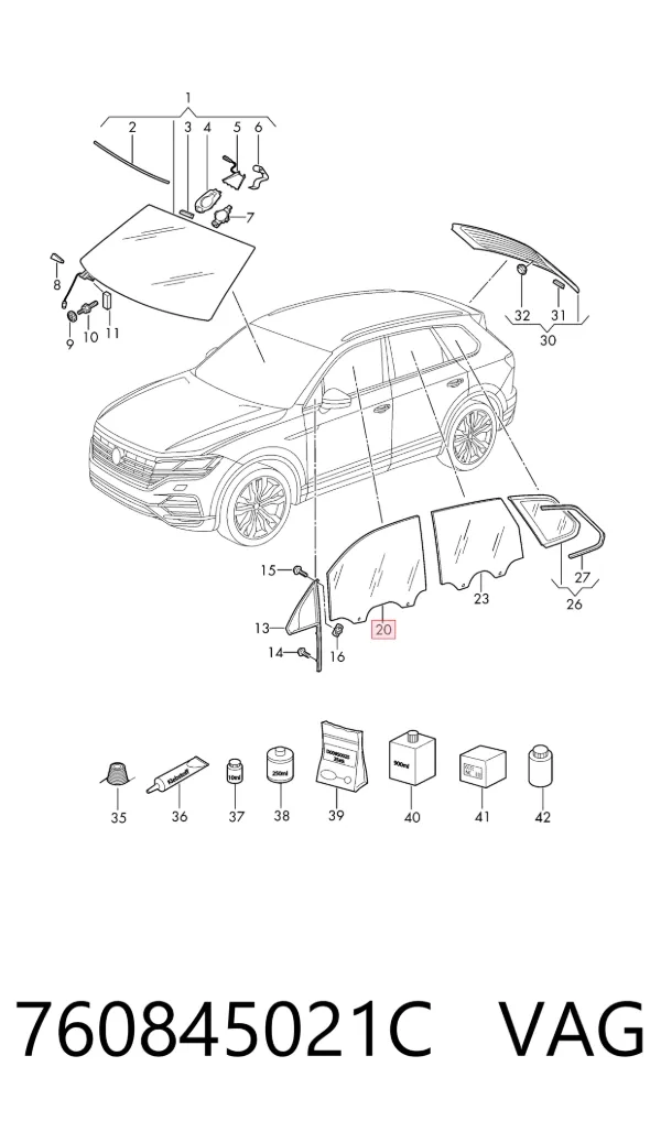 Стекло двери передней левой 760845021C VAG