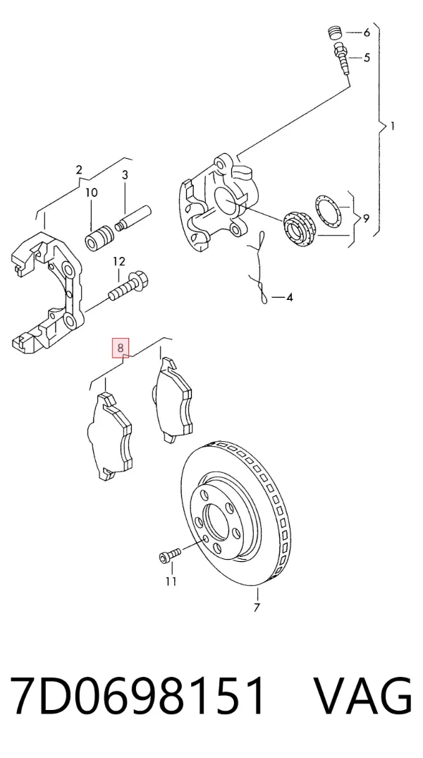 Передние тормозные колодки 7D0698151 VAG