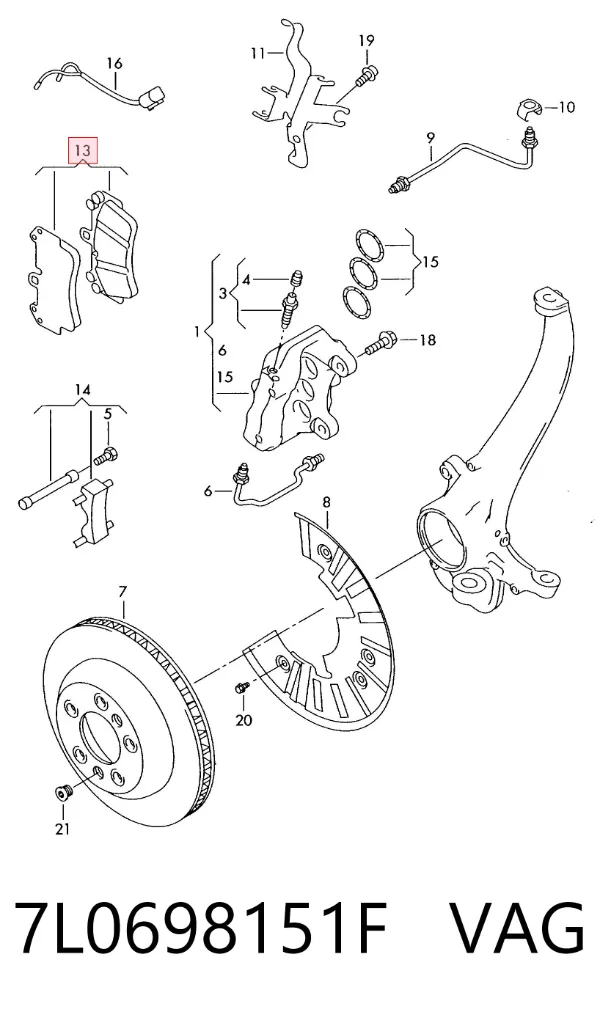 Передние тормозные колодки 7L0698151F VAG