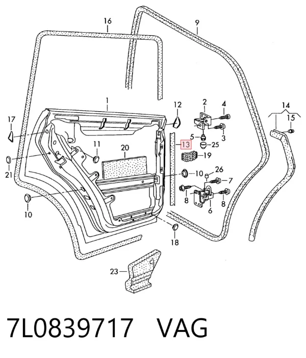 Уплотнитель двери задней (на двери) 7L0839717 VAG