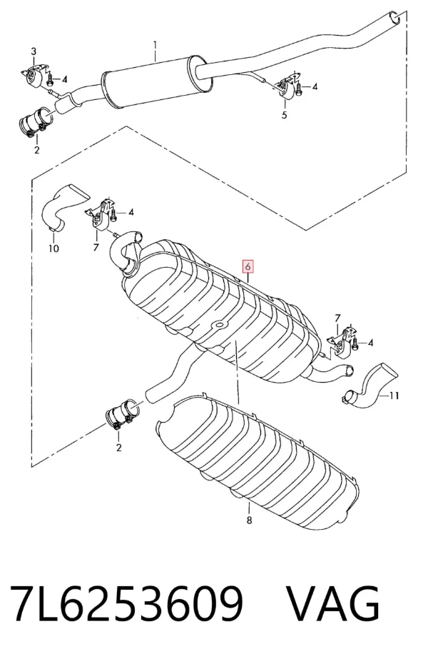 Глушитель задний 7L6253609 VAG