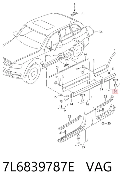 Молдинг двери задней левой нижний VAG 7L6839787E