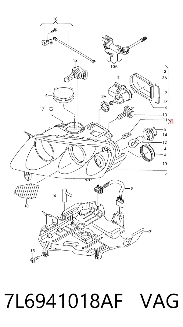 Правая фара 7L6941018AF VAG