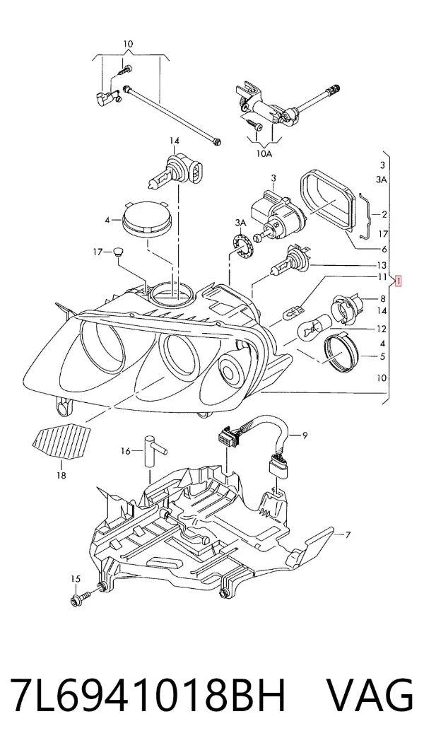 Левая фара 7L6941018BH VAG