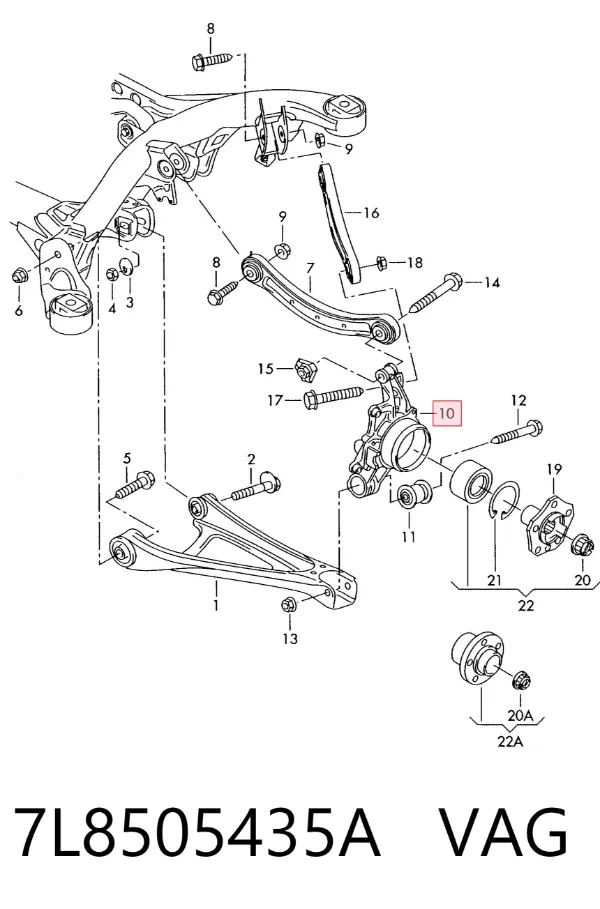 Цапфа задняя левая 7L8505435A VAG