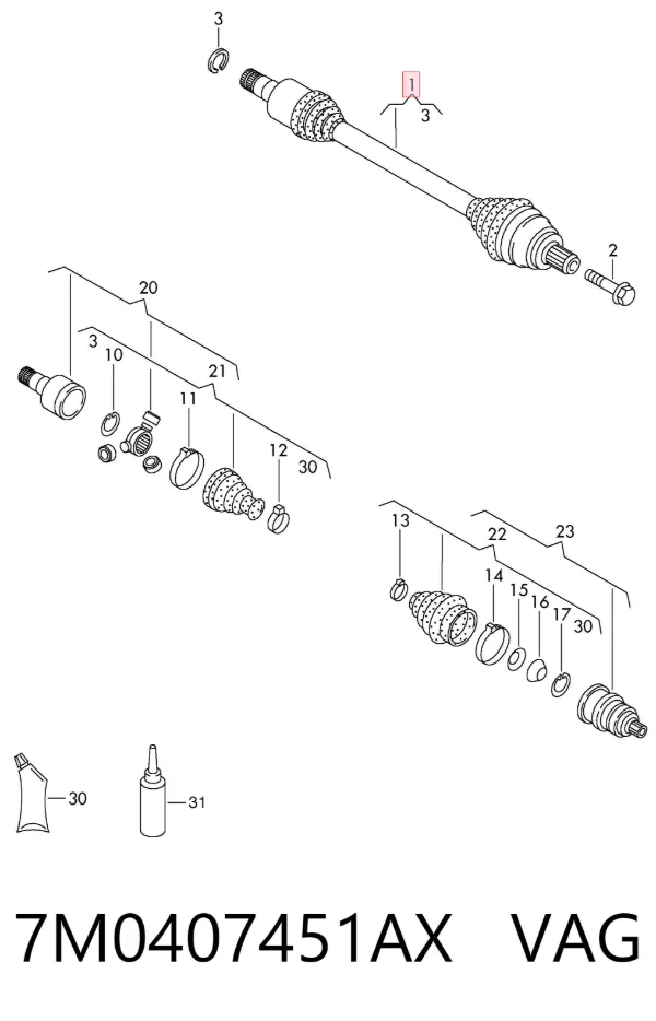 Левая полуось 7M0407451AX VAG