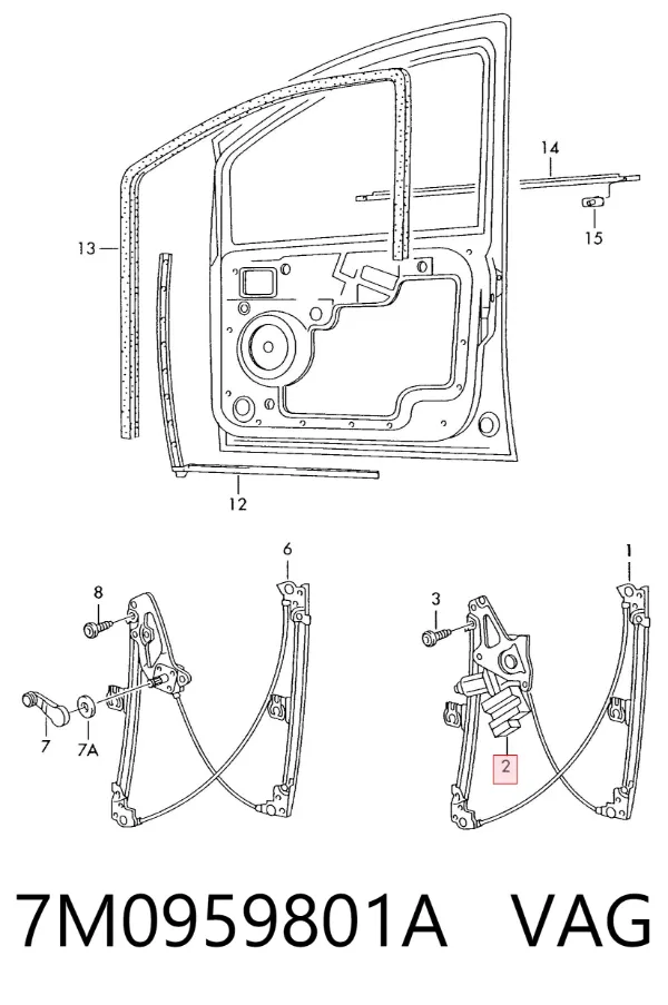 Мотор стеклоподъемника двери передней левой 7M0959801A VAG
