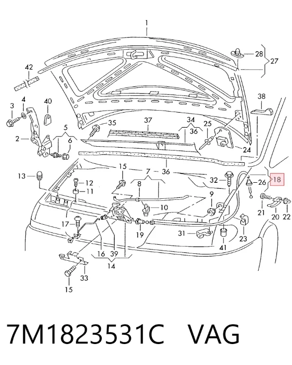 Трос капота 7M1823531C VAG