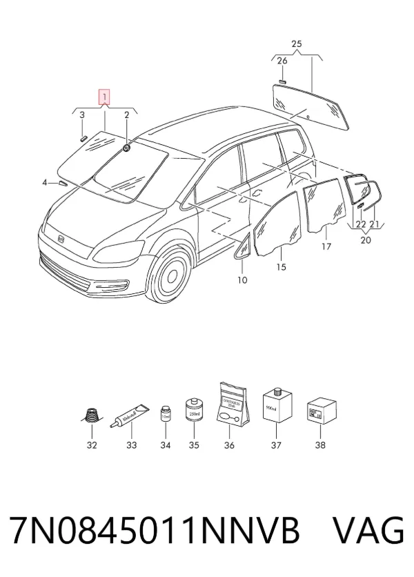 Лобовое стекло 7N0845011NNVB VAG