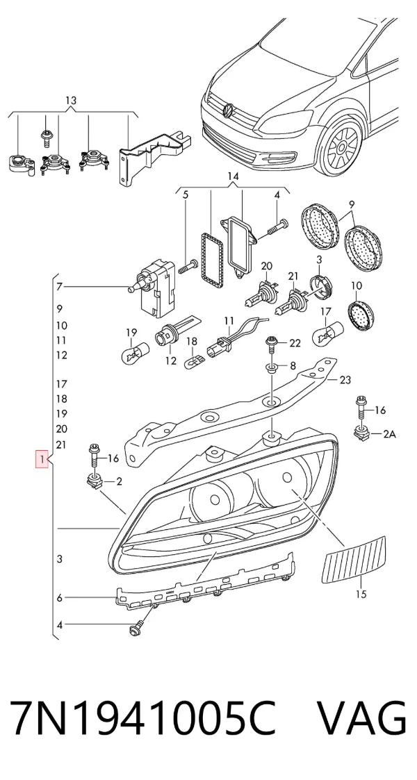 Левая фара 7N1941005C VAG