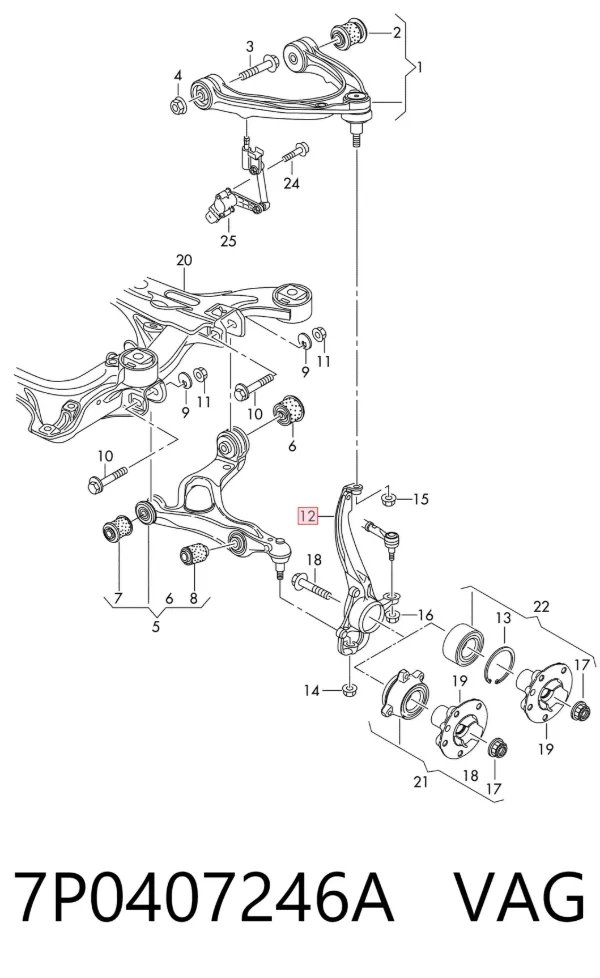 Цапфа передняя правая 7P0407246A VAG
