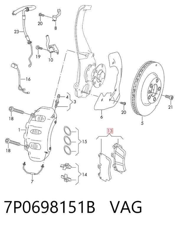 Передние тормозные колодки 7P0698151B VAG