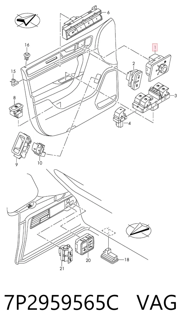 Регулятор зеркал 7P2959565C VAG