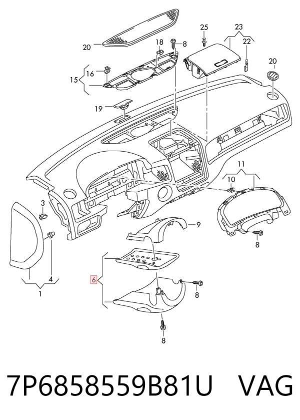 Накладка рулевой колонки 7P6858559B81U VAG