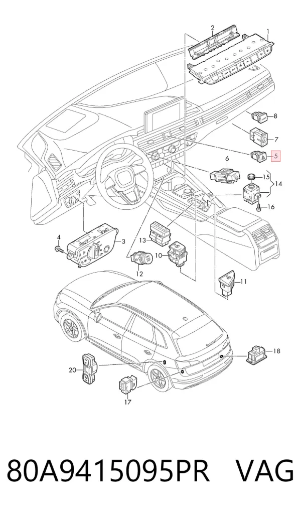 Кнопка аварийки Audi Q5 FYB, FYG