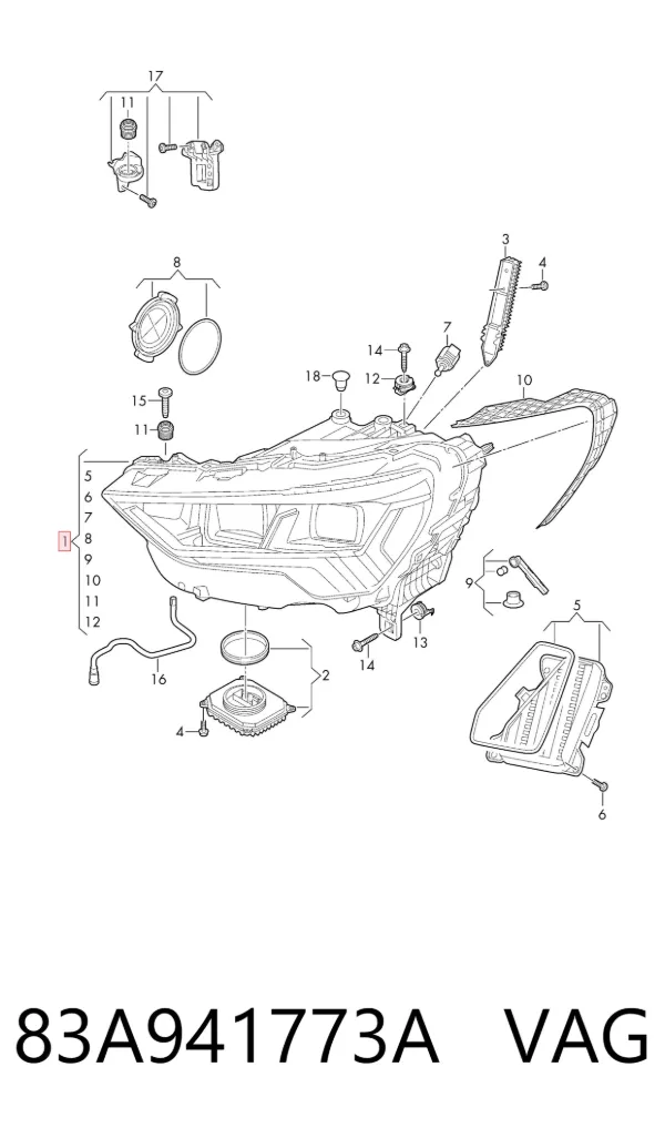 Левая фара 83A941773A VAG