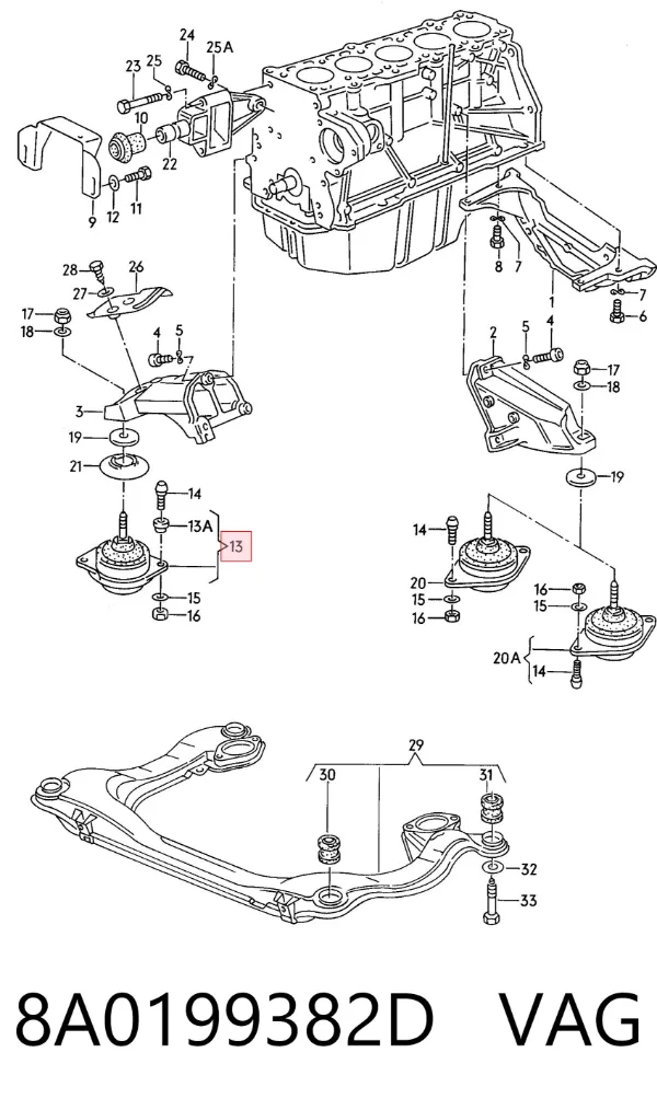 Правая подушка двигателя 8A0199382D VAG