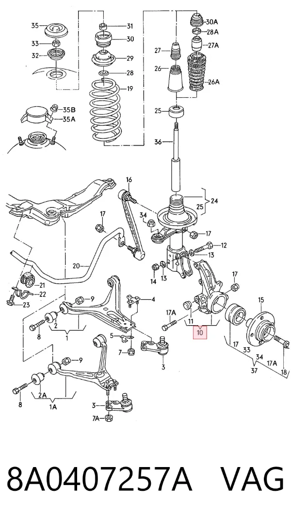 Цапфа передняя левая 8A0407257A VAG