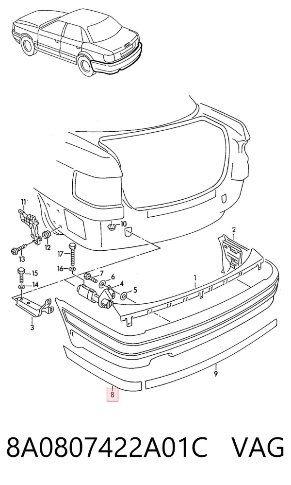 Накладка бампера заднего правая 8A0807422A01C VAG