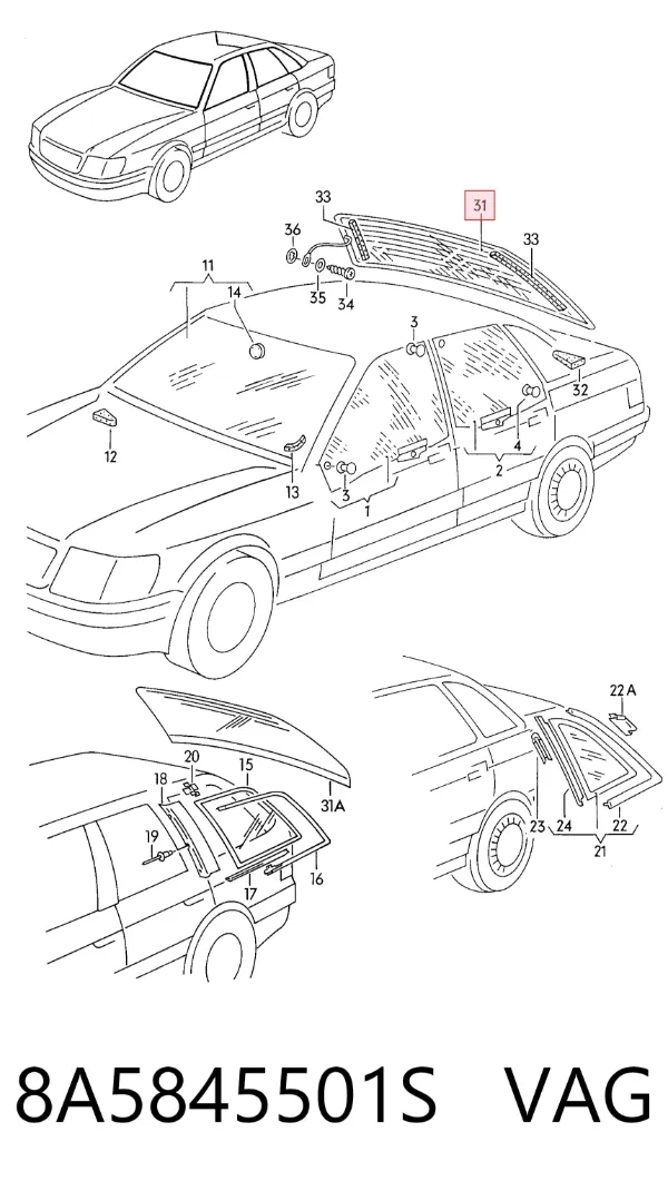 Заднее стекло 8A5845501S VAG