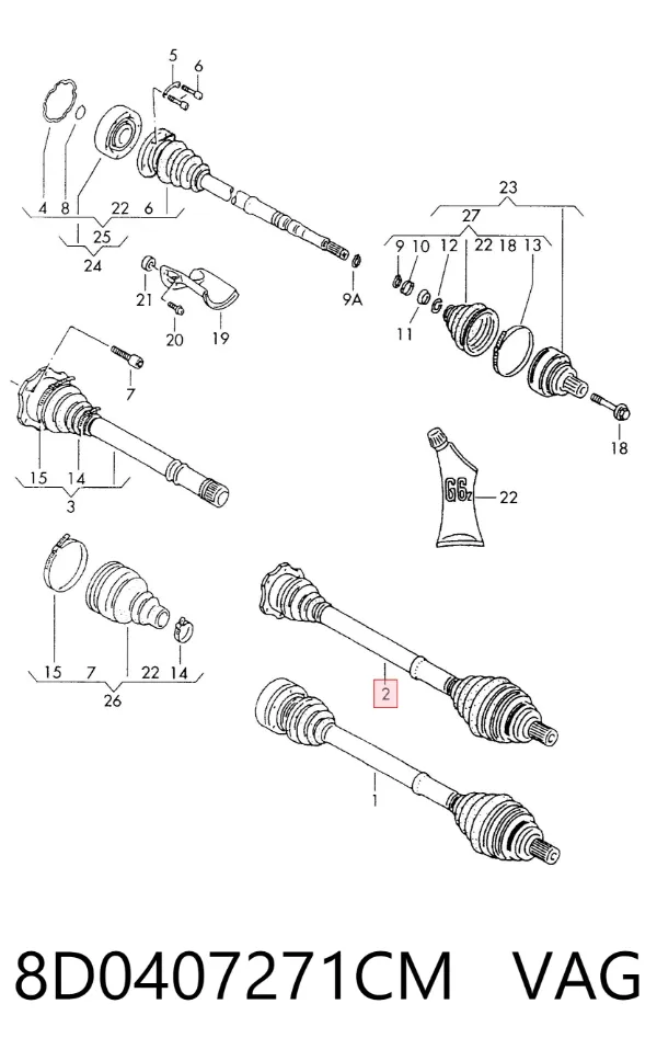 Левая полуось 8D0407271CM VAG