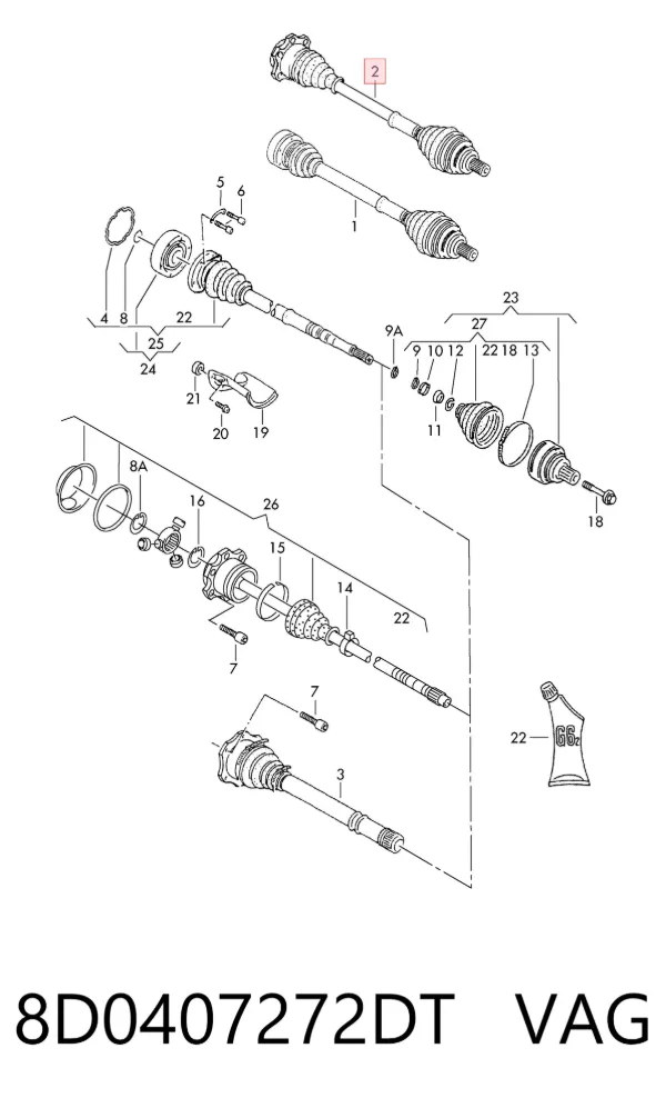 Правая полуось 8D0407272DT VAG