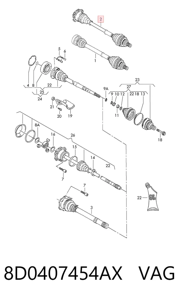 Правая полуось 8D0407454AX VAG