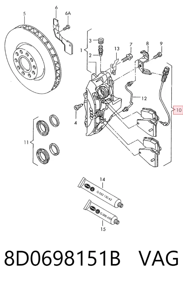 Передние тормозные колодки 8D0698151B VAG