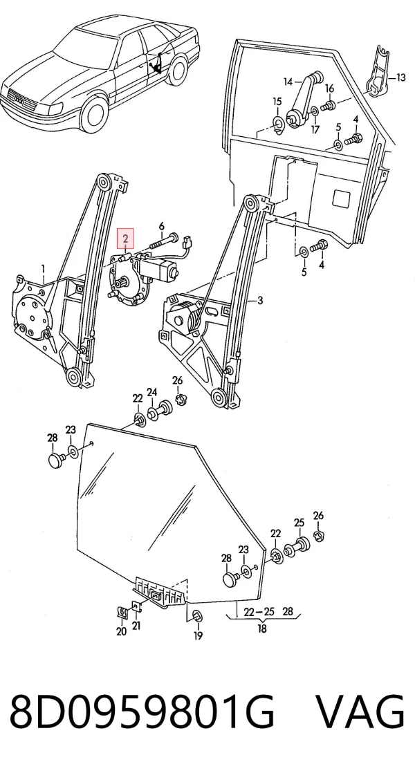 Мотор стеклоподъемника двери задней левой 8D0959801G VAG