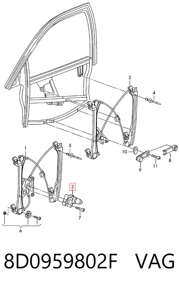 Мотор стеклоподъемника двери передней правой 8D0959802F VAG