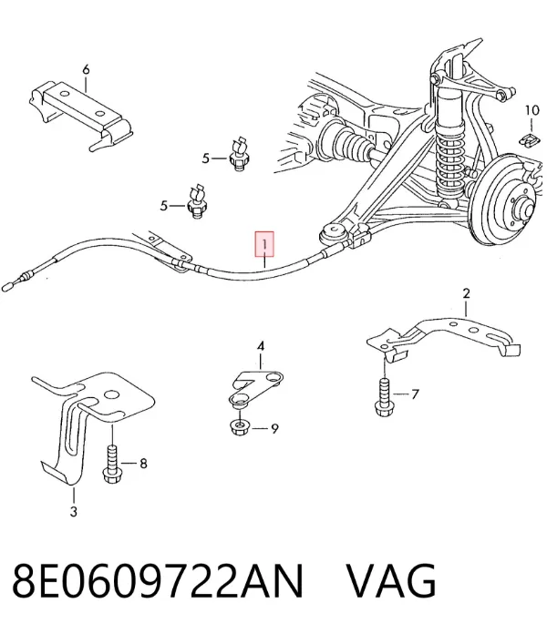 Задний правый трос ручника 8E0609722AN VAG