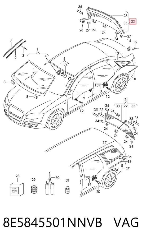 Заднее стекло 8E5845501NNVB VAG