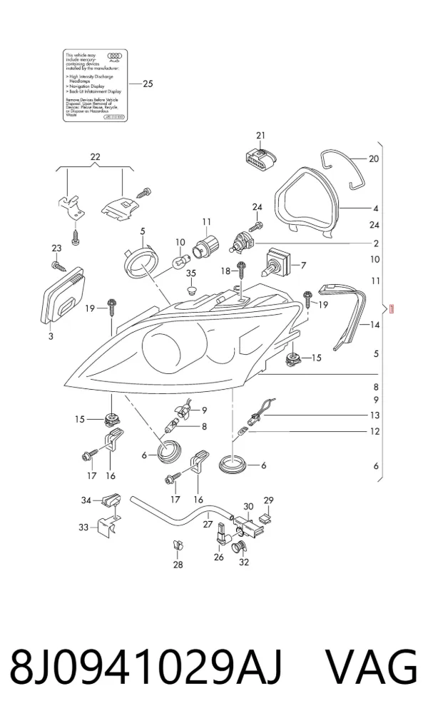 Левая фара 8J0941029AJ VAG